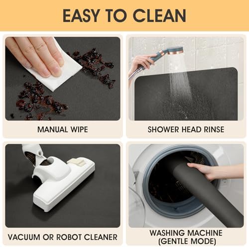 ACCUMTEK Non Slip Bath Mat, Thin Bathroom Rugs Fit Under Door, Quick Dry Bath Mats, Machine Washable Bath Rugs for Bathroom, Bathtub & Kitchen, Charcoal Gray/Solid/U-Shaped 24"x20"