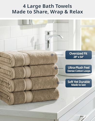 LANE LINEN Bathroom Towel Set 4 Piece Soft Absorbent Quick Dry - Taupe
