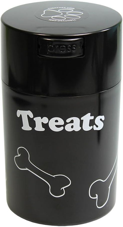 Tightpac Pawvac 1 to 6 Ounces Container, Airtight Pet Food and Treats Storage Jar - Patented Vacuum Seal Container for Pet Food, Treats and other Dry Goods - Black with Treats