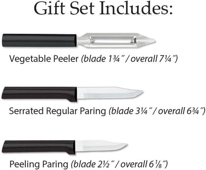 Rada Cutlery Kitchen Basics Gift Set (256), 3-Piece Knife Set, Black Handle