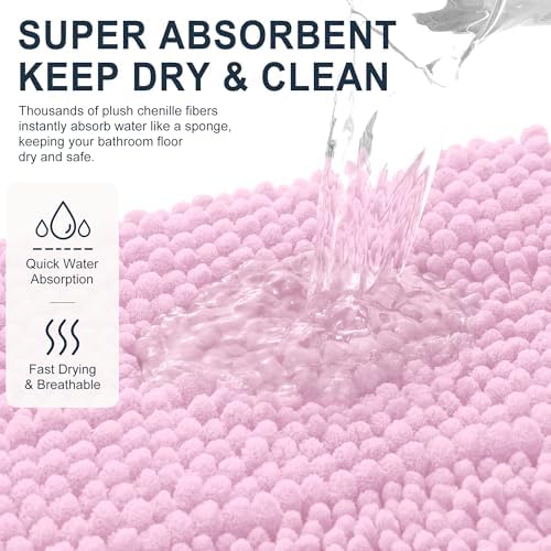 Smiry Thick Small Chenille Bathroom Rugs 24x16, Absorbent Bath Mat, Pink
