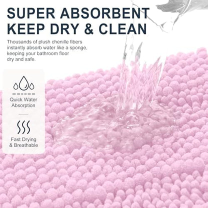Smiry Thick Small Chenille Bathroom Rugs 24x16, Absorbent Bath Mat, Pink