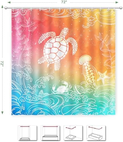 Beach Ocean Shower Curtain, Sea Turtle Drift bottle Summer Shower Curtain