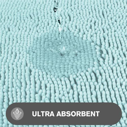 Aqua Bathroom Rugs – Absorbent and Washable Bath Mat, Non-Slip, Thick Soft Chenille Bath Rugs for Bathroom Floor, Shower, Sink - 20" x 32"