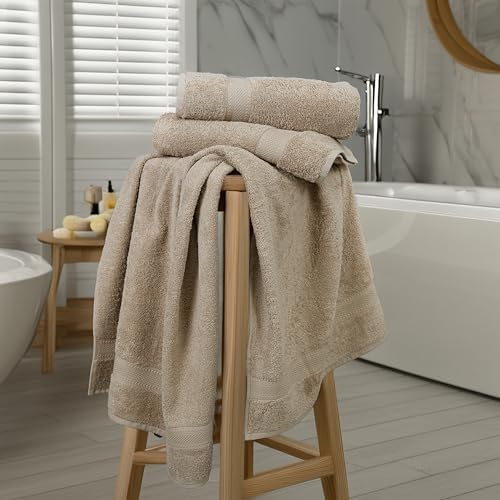 Commercial Bulk Pack of 12 Bath Towels – 100% Cotton Terry 24" x 48" – Ideal for Hotels, Salons, Gyms, Spas & Institutional Use – Beige