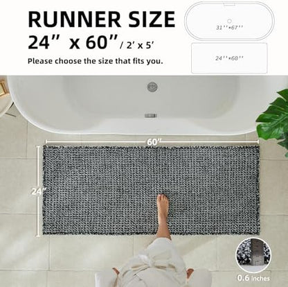 TYUU Waffle Runner Rug Bathroom, Long Boho Bath Mat, 60x24 Black & White
