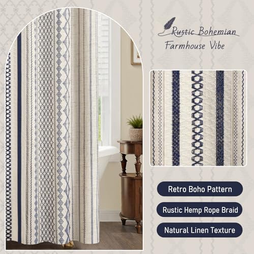 Nave Blue Boho Linen Shower Curtain,72" W x 72" L