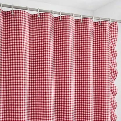 HunnmingRe Ruffled Gingham Shower Curtain Red