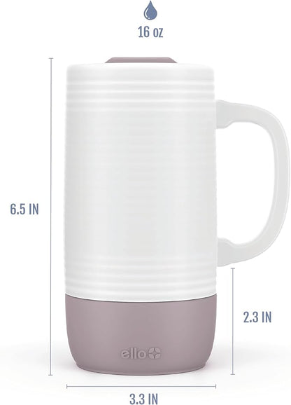 Ello Jane 18oz Ceramic Travel Mug with Handle, Splash-Resistant Slider Lid and Built-in Coaster, Perfect for Coffee and Tea, BPA Free, Dishwasher Safe, Gift for Him Her Birthday, Mauvewood