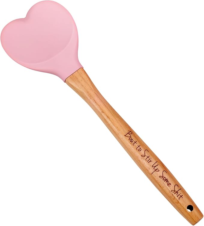 Funny Wooden Spoons for Cooking Bout to Stir Up Some Shit Laser Engraver Gifts Personalized Home Kitchen Long Handle Spoons for Cooking Tools Heart-Shaped Silicone Spatula