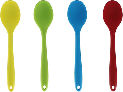 Zorfeter 4 Pcs Small Silicone Spoons, Nonstick Kitchen Spoon Heat Resistant Stirring Serving Spoon for Kitchen Cooking Baking Mixing Tools(Red+Green+Yellow+Blue)