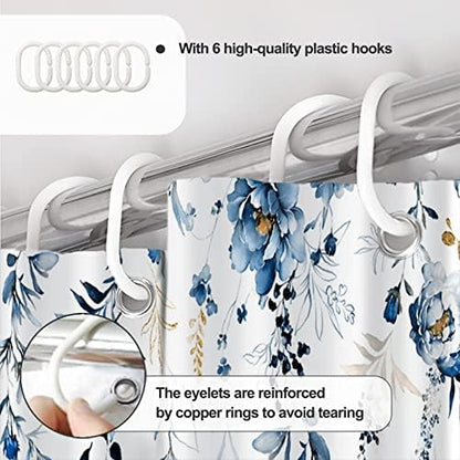AWERT Blue Plants Shower Curtain with Hooks Watercolor Leaves Shower Curtain for Bathroom Waterproof Bathroom Accessories Bathtub Decor 48x72inch