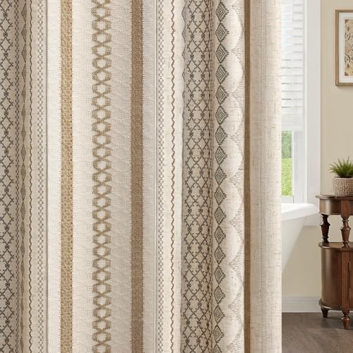 Natural Linen Boho Shower Curtain,72" W x 96" L