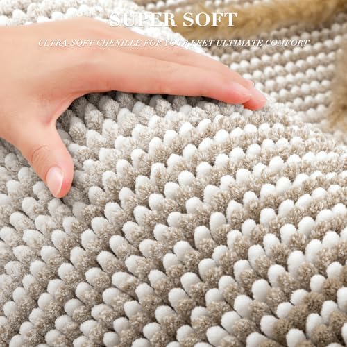 BSICPRO Bathroom Rugs Sets 2 Piece, Non Slip Boho Bath Mats, Light Taupe