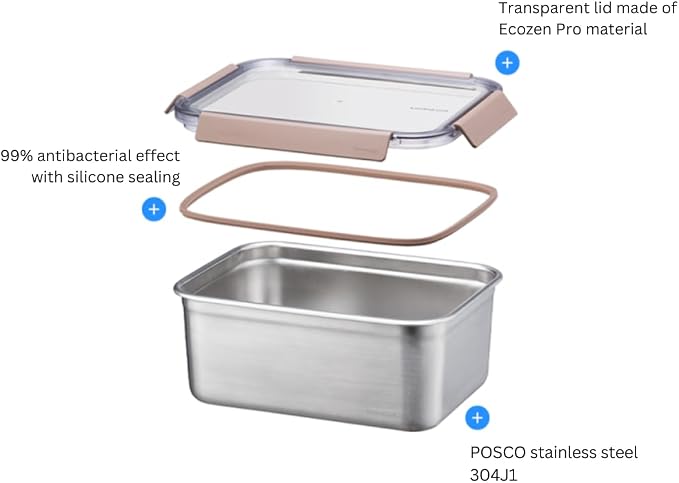 LocknLock Stainless Steel Food Storage Containers with Lids, Metal Lunch Boxes, Leak-Proof, Microwave, Freezer and Dishwasher Safe, 3-Piece Set, 2 x 520ml and 1 x 2800ml