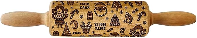 Embossed Rolling Pin for Baking, Wooden Decorative Embossing Cookie Roller for Kitchen(Type A14)