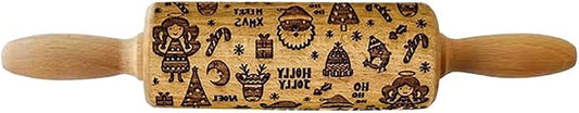 Embossed Rolling Pin for Baking, Wooden Decorative Embossing Cookie Roller for Kitchen(Type A14)