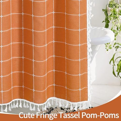 Gibelle Orange Boho Farmhouse Shower Curtain for Bathroom 72x72