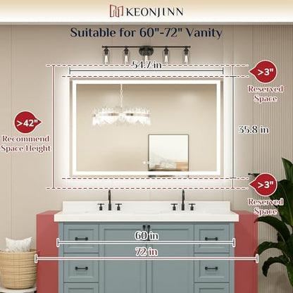 Keonjinn 55x36 Inch LED Bathroom Mirror with Lights, Frontlit & Backlit