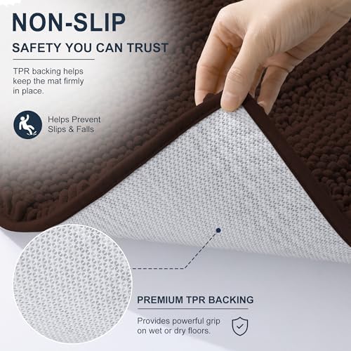 Smiry Thick Chenille Bathroom Runner Rugs 59x20, Absorbent Bath Mat, Brown