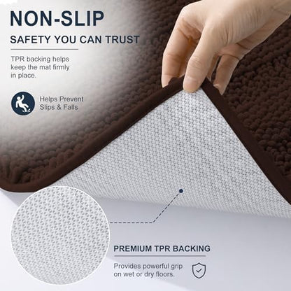 Smiry Thick Chenille Bathroom Runner Rugs 47x20, Absorbent Bath Mat, Brown