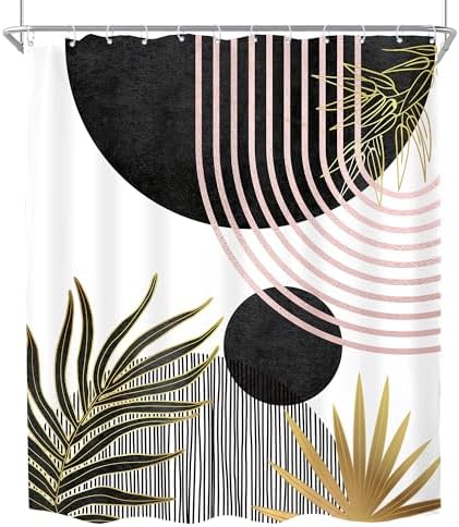 Mid Century Black Pink Boho Abstract Modern Bathroom Shower Curtain Set