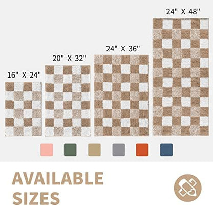 CozeCube Beige Checkered Bath Mat 47"x24" Non Slip Washable Rug