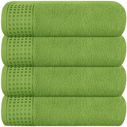 GLAMBURG Ultra Soft 4 Pack Oversized Bath Towel Set 27x54 inches, 100% Cotton Bath Towels, Highly Absorbant Compact Quickdry & Lightweight Towel, Ideal for Gym Travel Camp Pool - Kiwi Green