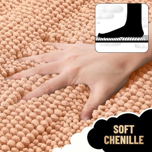 OLANLY Thick Bathroom Rugs 30x20, Soft Chenille Striped Bath Rugs, Peach