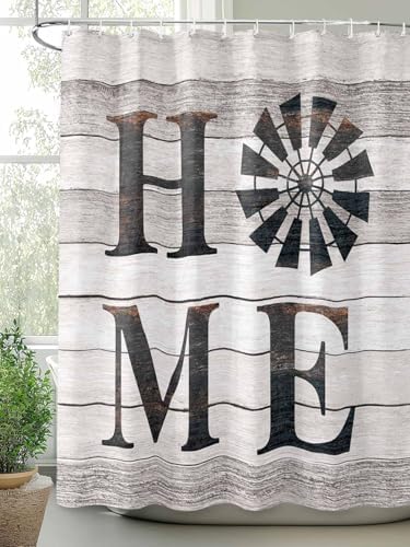 Shower Curtain Bathroom Set Rustic Farm Windmill Home Quotes Waterproof Shower Curtains with Grommets Hooks Chic Wooden Plank Privacy Bath Curtain for Bathtub Decor 72x78in