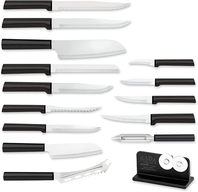 Rada Cutlery Ultimate 15-Piece Gift Set with Quick Edge Sharpener, Stainless Steel Blades, Black Handle