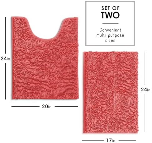 Hearth & Harbor Bathroom Rugs, Chenille Bath Mat - Machine Washable Bath Mats for Bathroom Non-Slip Backing Rubber, Quick Dry Bathroom Mat - Rose 17x24-20x24