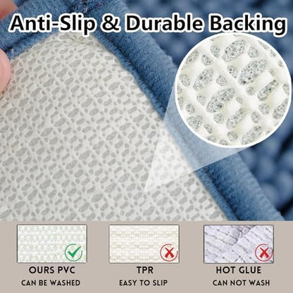 Bathroom Rugs Sets 2 Piece Chenille Bathroom Rugs,Extra Thick and Absorbent,Strong PVC Non-Slip Underside, Machine Washable, Dry Quckily, Soft Cozy Plush for Toilet,Bedroom (Deep Blue)