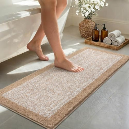48x17 Long Bathroom Rugs Non Slip Washable, Soft Absorbent Bath Mat Beige