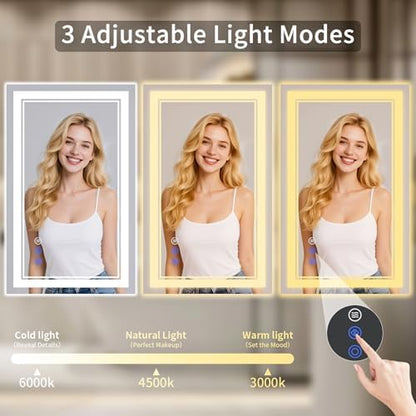 28"x36" LED Bathroom Mirror with Lights, Anti-Fog, Backlit + Front Lit, Dimmable, Led Vanity Mirror for Wall, Lighted Bathroom Mirror, 3 Colors, Shatter-Proof Tempered Glass