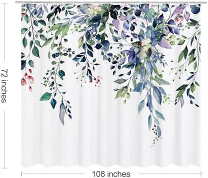 Gibelle Green Eucalyptus Shower Curtain, Watercolor Floral Print, 108x72