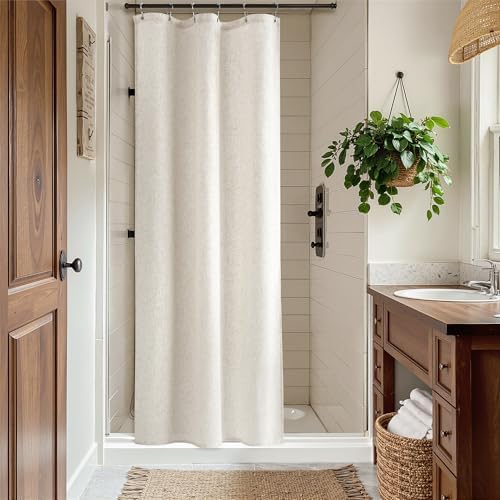 Nanspring Linen Shower Curtain for Bathroom 36x72 Inch 1 Panel Cream Beige