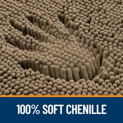 OLANLY Chenille Bathroom Rugs Mats Sets 2 Piece, 30"x20"+24"x20", Tan