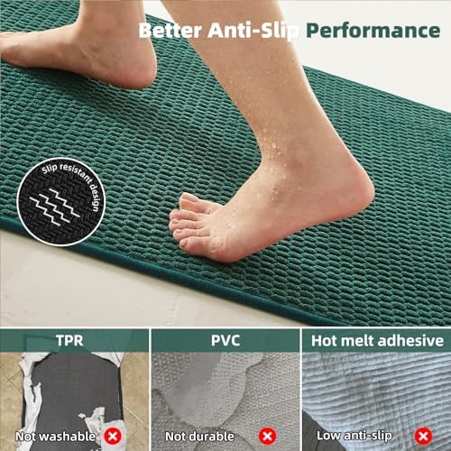 TYUU Small Bathroom Rugs Non Slip Washable Bath Rugs Super Absorbent Bathroom Rug Thin Quick Dry Low Pile Bath Mats, Dark Green 12"x12"