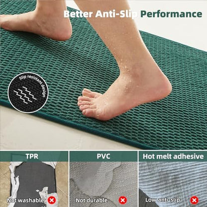 TYUU Small Bathroom Rugs Non Slip Washable Bath Rugs Super Absorbent Bathroom Rug Thin Quick Dry Low Pile Bath Mats, Dark Green 12"x12"