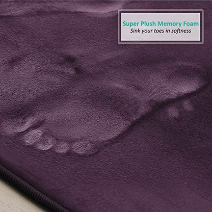 Clara Clark 2 Piece Bathroom Rugs, Velvet Memory Foam Bath Mat Set, Non-Slip Bath Rugs, Machine Wash, Dries Quickly, Ultra Soft Plush Bath Mats for Bathroom, 20 x 32 + Contour, Dark Purple
