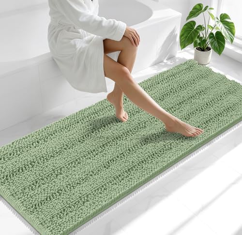Smiry Thick Chenille Bathroom Runner Rugs 70x24, Soft Bath Mat, Sage Green