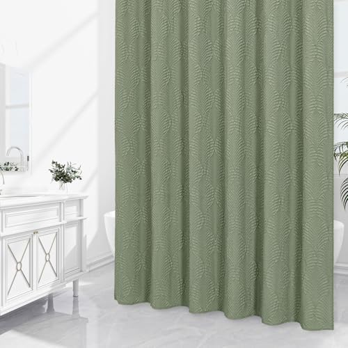 Gibelle 72x84 Extra Long Shower Curtain, Sage Green 3D Embossed Half Bath Curtain