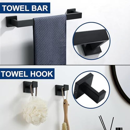 10 Pieces Bathroom Hardware Accessories Set Black, Bathroom Towel Rack Set SUS304 Stainless Steel, Square Bath Towel bar Set Heavy Duty, Wall Mounted