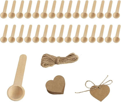 30 Set Mini Wooden Spoons with Heart Tags and Twine, Small Wooden Spoons Salt Spoon for Spice Condiments Jam