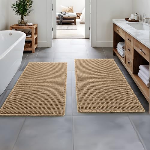 MIULEE Set of 2 Waffle Bathroom Runner Rugs Brown 2'x4'(24"x48")