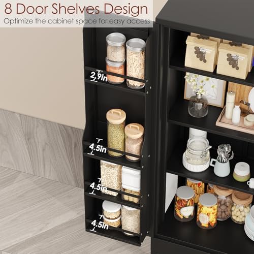 winiowa Metal Kitchen Pantry Storage Cabinet, Pantry Cabinet with Doors and Adjustable Shelves, Steel Storage Cabinet for Kitchen, Dining Room, Living Room-Black