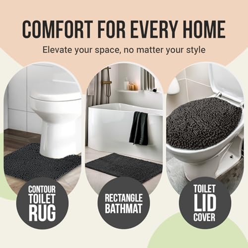 ITSOFT 3pc Non-Slip Shaggy Chenille Bathroom Mat Set, Includes 24"" x21 U-Shaped Contour Toilet Rug, 34"" x21 Bathmat and 1 Toilet Lid Cover, Lilac
