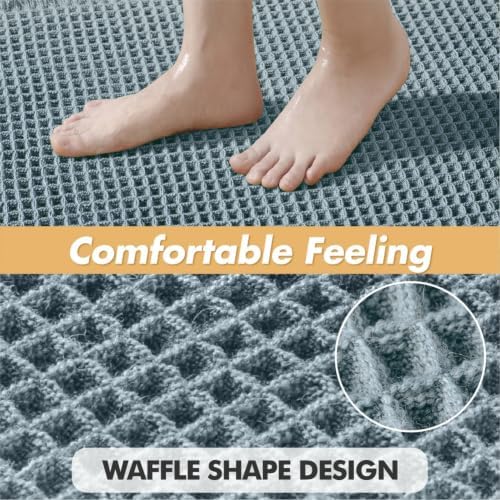 MIULEE Set of 2 Waffle Bathroom Rugs Boho Bath Mat Dusty Blue 17x24 Inch