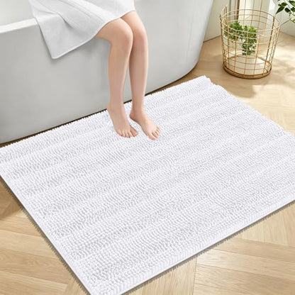 OLANLY Thick Large Bathroom Rugs 40x32, Soft Chenille Bath Rugs, White